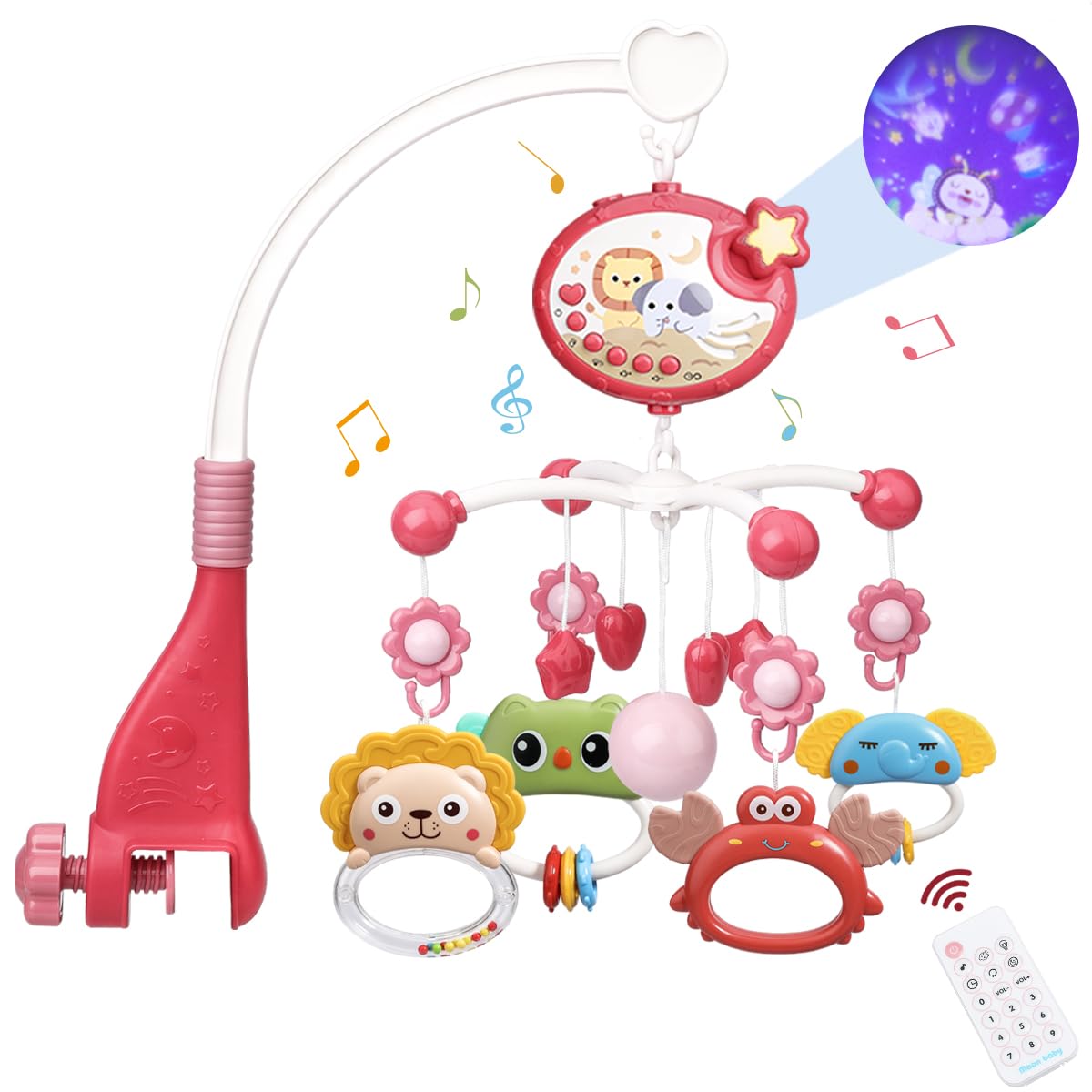 Joyfulbabygoods Mobile musical Red Baby Crib Mobile with 150 Songs, Projector, Night Light, Red