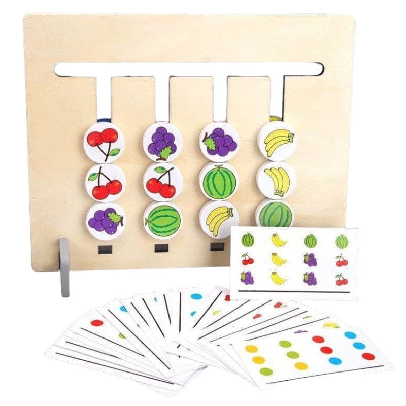 Joyfulbabygoods Montessori Games Double-Sided Wooden Matching Game with Fruit and Color Cards