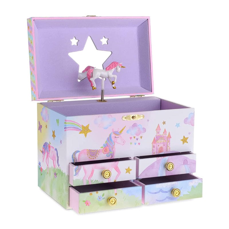 Joyfulbabygoods Musical Jewelry Box Rainbow Musical Jewelry Box with 4 Drawers and Spinning Unicorn