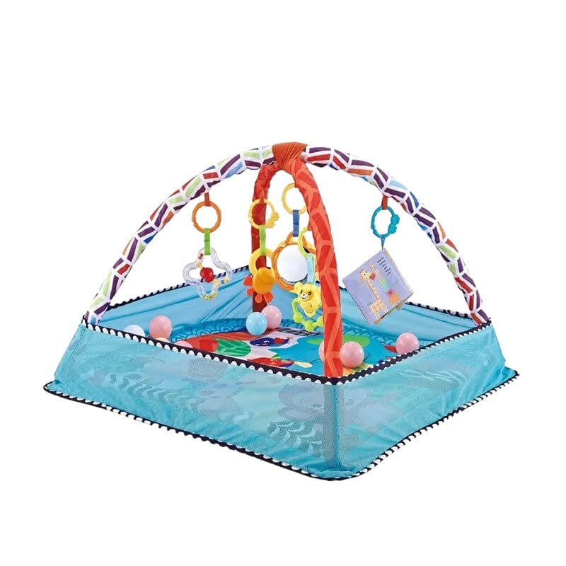 Joyfulbabygoods play mat Blue Baby Play Mat with Hanging Toys – Washable, Soft & Sensory-Friendly