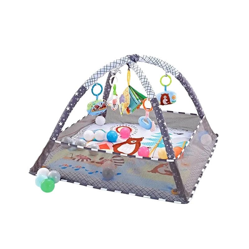 Joyfulbabygoods play mat Grey Baby Play Mat with Hanging Toys – Washable, Soft & Sensory-Friendly