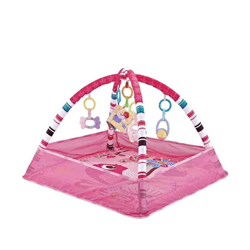 Joyfulbabygoods play mat Pink Baby Play Mat with Hanging Toys – Washable, Soft & Sensory-Friendly