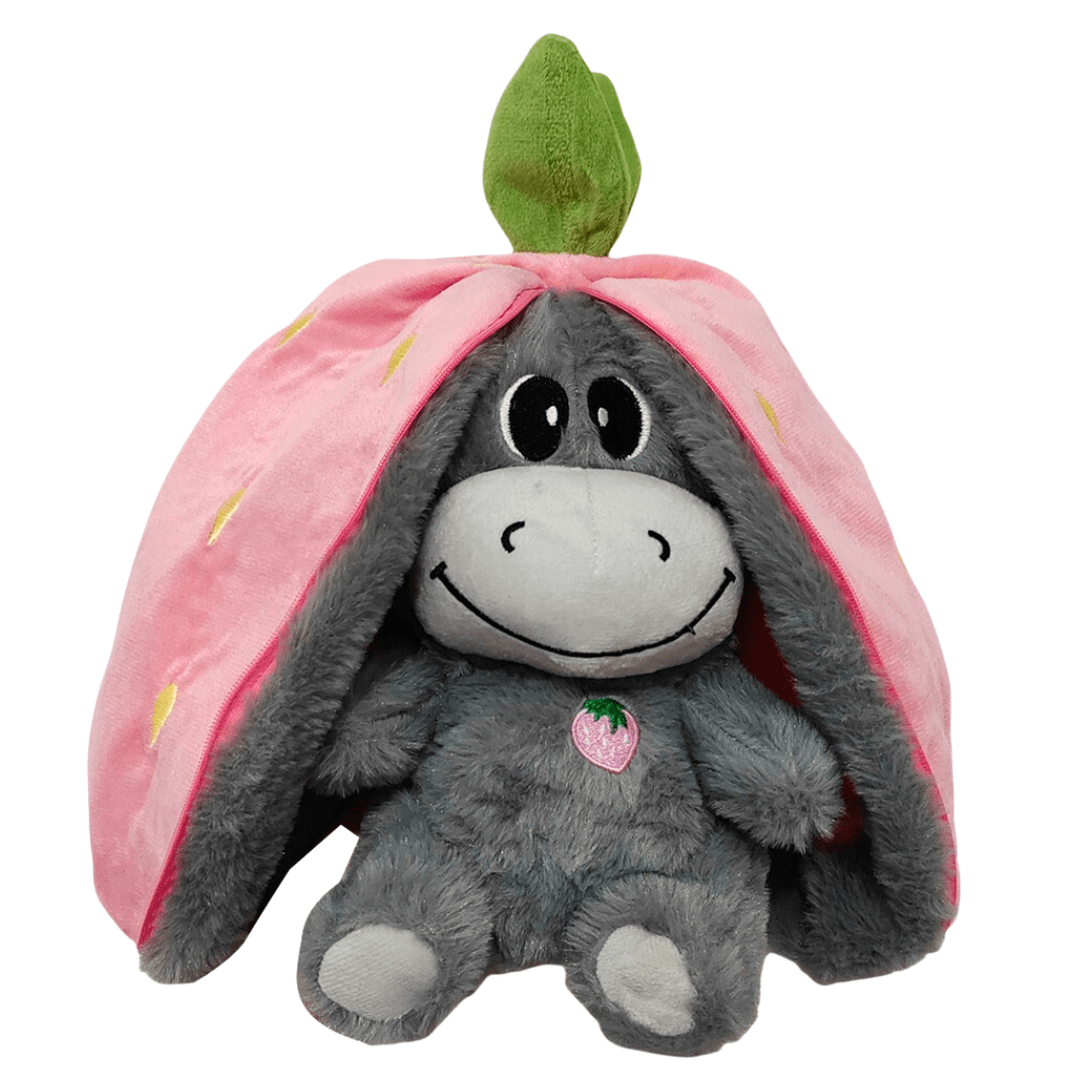 Joyfulbabygoods Plush Toy Strawberry Donkey Breathing Plush – Fruit Themed Big Ears Sleep Toy with Motion