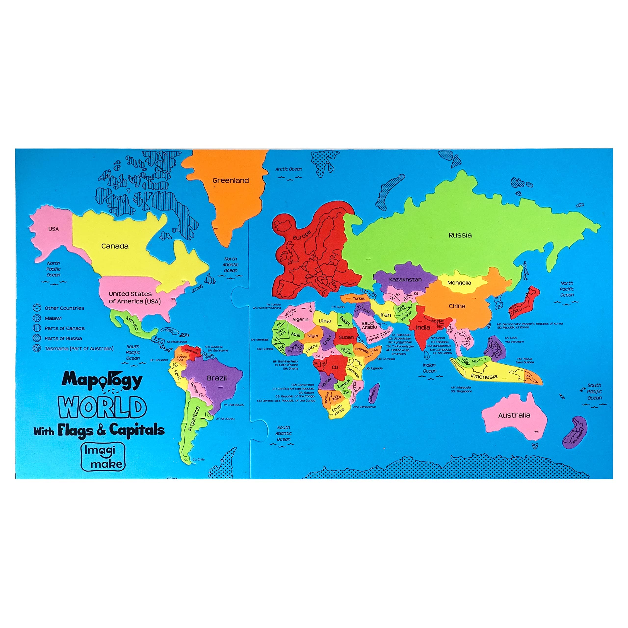 Joyfulbabygoods Puzzle World Map Puzzle for Kids 75 Pieces, Flags, Capitals & Frames