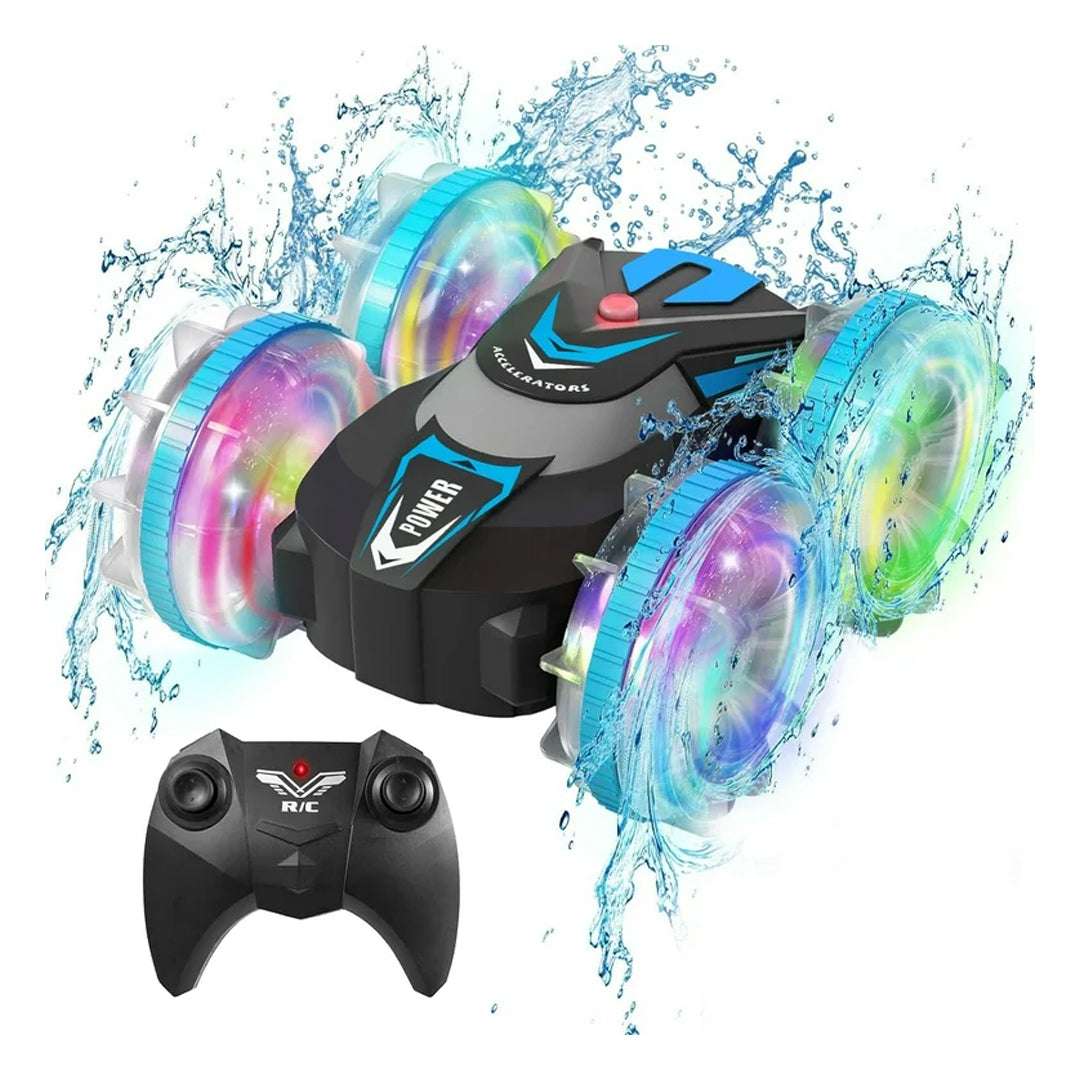 Joyfulbabygoods RC Car Blue Amphibious 4WD RC Stunt Car – 360° Spins & LED Wheels
