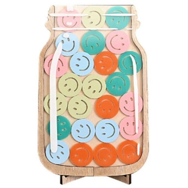 Joyfulbabygoods Reward Jar Smile / 8.3 x 5.4 inches (25 rewards) Wooden Reward Jar with Acrylic Glass for Task Tracking and Motivation