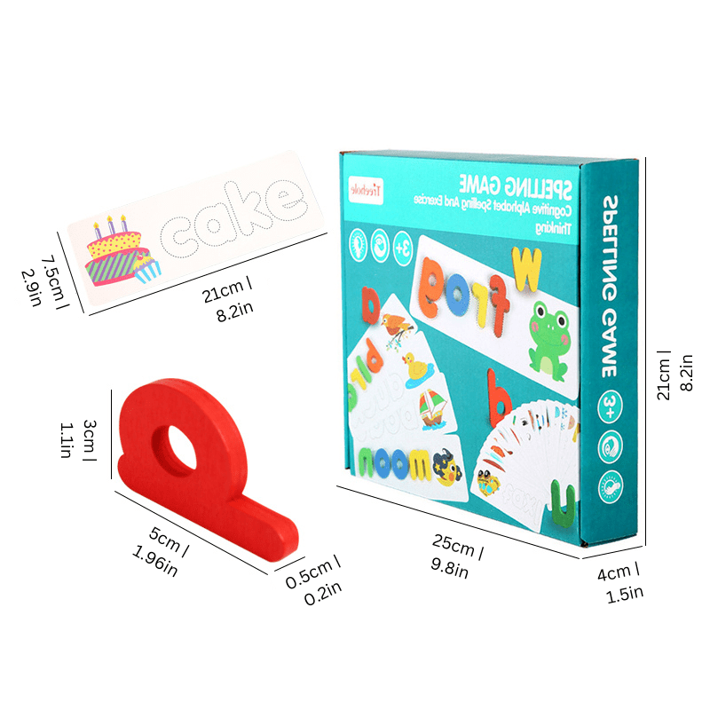 Joyfulbabygoods Spelling Game Alphabet Spelling Game with Flash Cards and Letter Blocks for Ages 3+