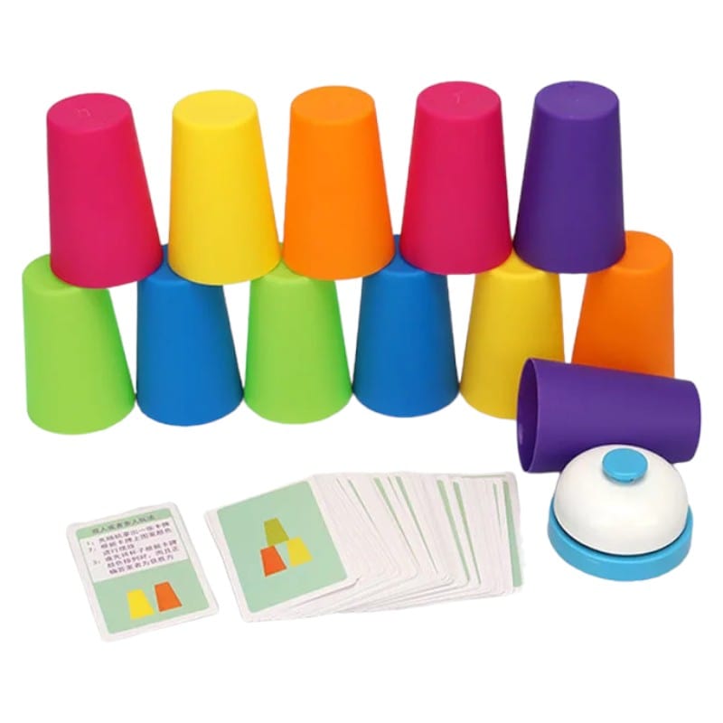 Joyfulbabygoods Stacking Cups 12 cups + cards + bell Montessori Cognitive Strategy Game - Logical Color Matching System