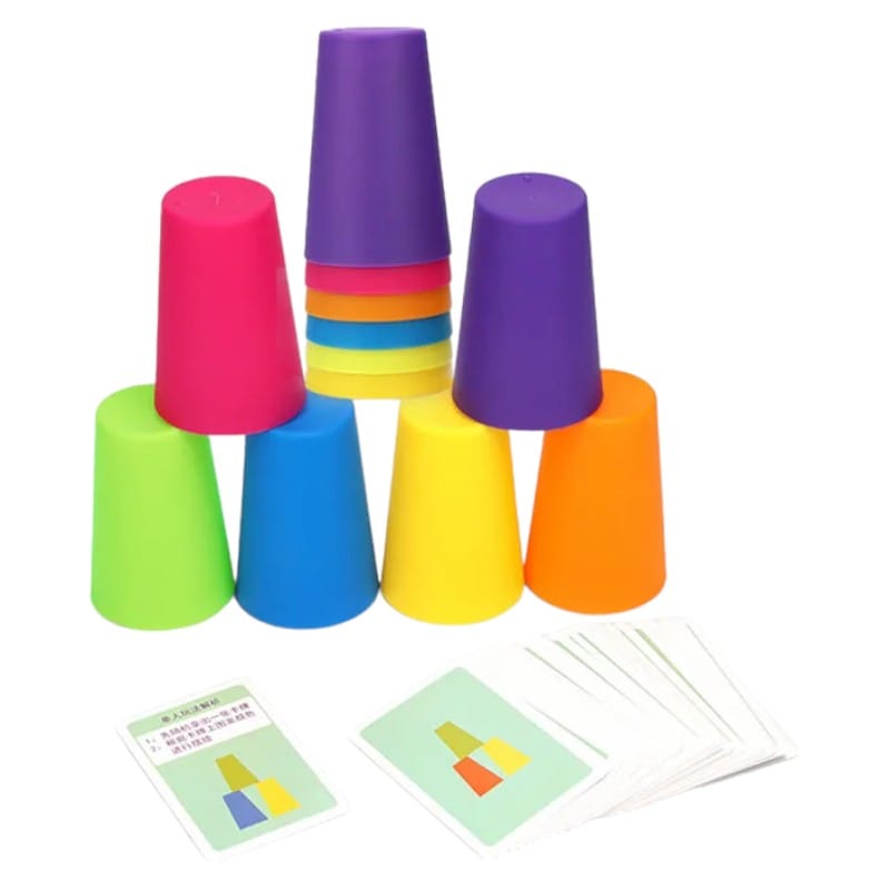 Joyfulbabygoods Stacking Cups 12 cups with cards Montessori Cognitive Strategy Game - Logical Color Matching System