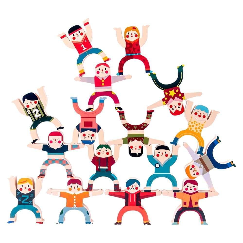Joyfulbabygoods Stacking figures 16-Piece Wooden Stacking Balance Game for Toddlers & Kids 3+