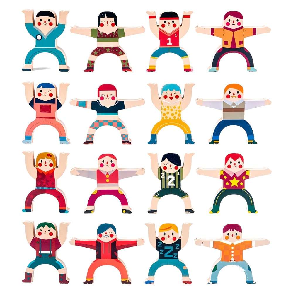 Joyfulbabygoods Stacking figures 16-Piece Wooden Stacking Balance Game for Toddlers & Kids 3+