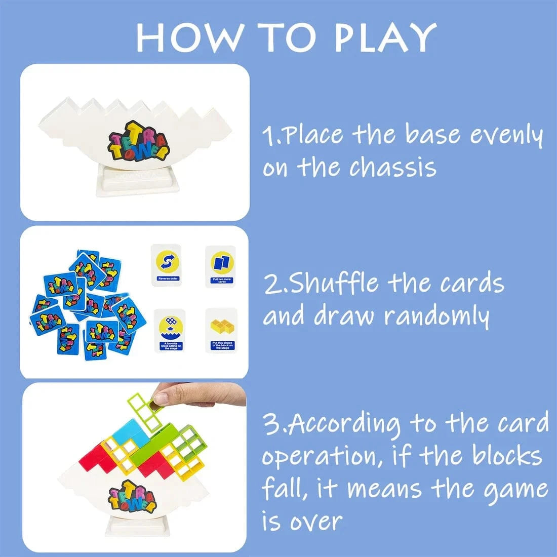 Joyfulbabygoods Stacking Strategy Tower Montessori Balance Game with Tetromino Shapes and Rotating Base