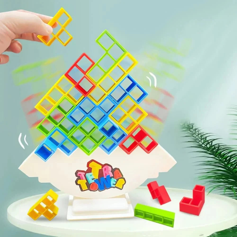 Joyfulbabygoods Stacking Strategy Tower Montessori Balance Game with Tetromino Shapes and Rotating Base