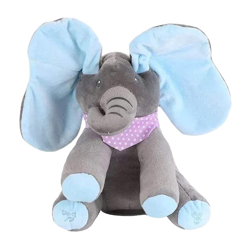 Joyfulbabygoods Teddy bear Grey and Blue Interactive Musical Peekaboo Elephant Toy Moving Ears Singing Voice