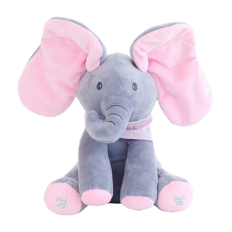 Joyfulbabygoods Teddy bear Grey and Pink Interactive Musical Peekaboo Elephant Toy Moving Ears Singing Voice