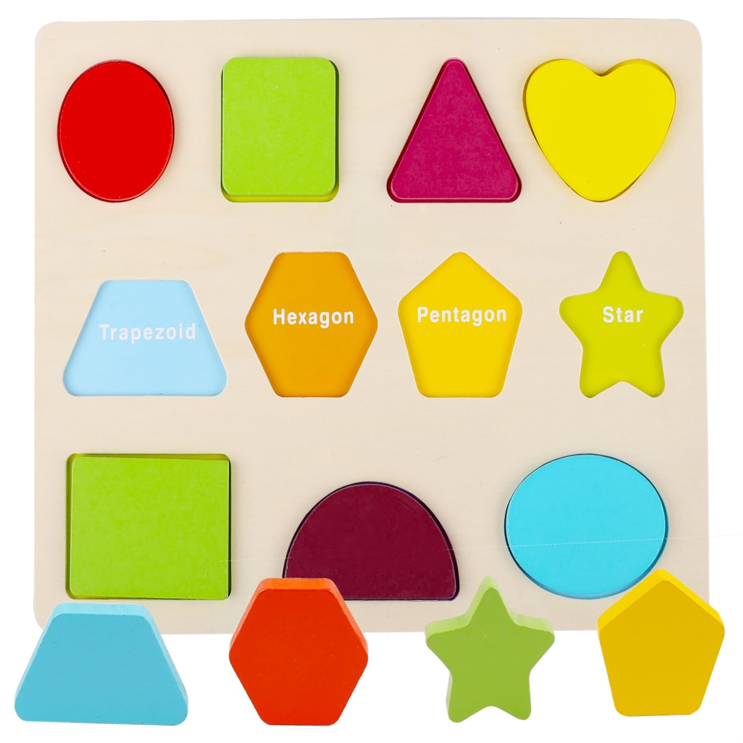 Joyfulbabygoods Wooden Puzzle Montessori Wooden Puzzle Set with Letters, Shapes and Numbers Boards