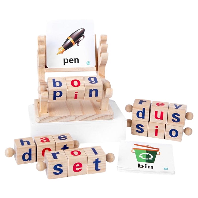 Joyfulbabygoods Word Game Interactive Wooden Word Game Set, 40 Spelling Cards for Early Practice